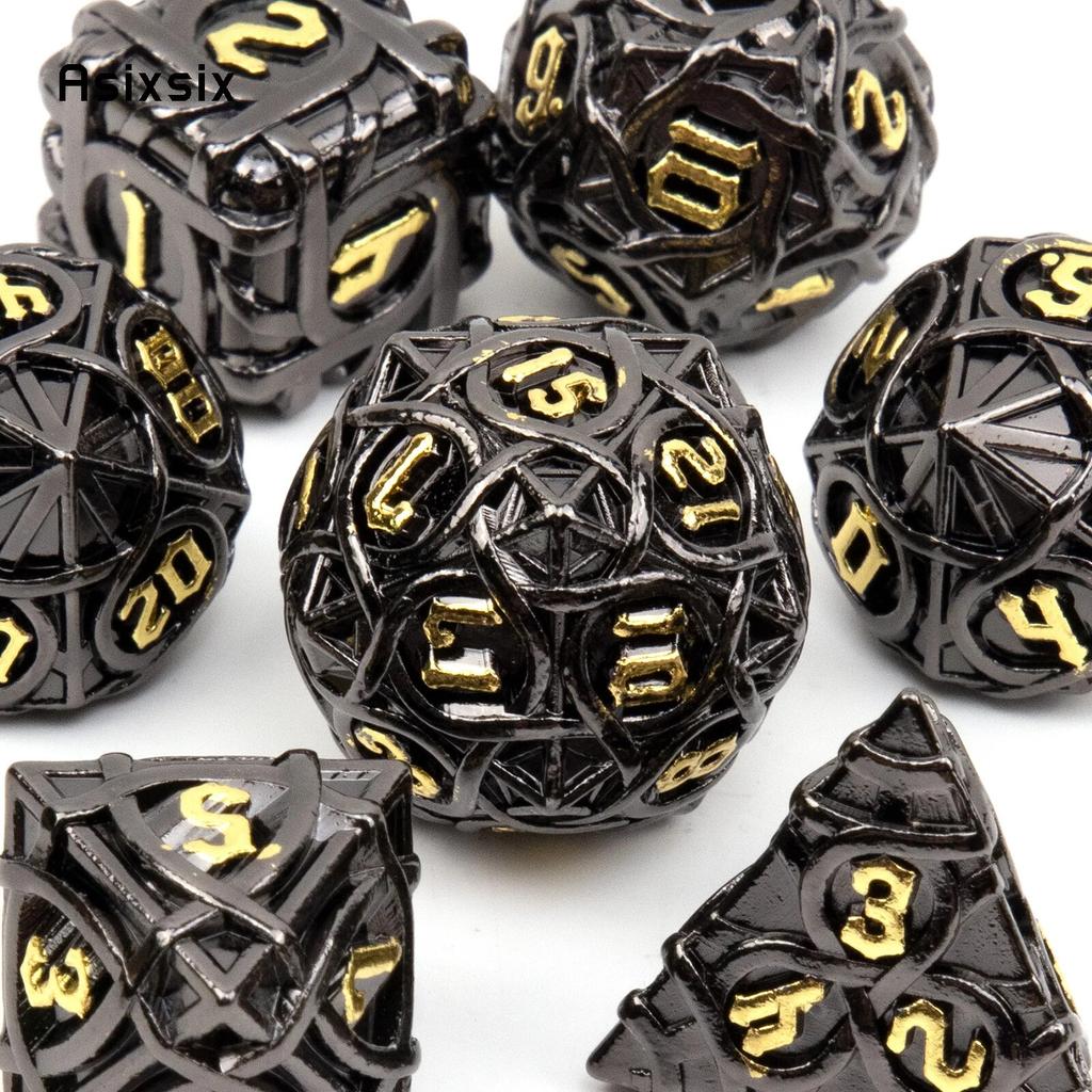 7 Pcs Black Yellow Stripe Metal Dice Solid Metal Polyhedral Dice Set Suitable for Role-Playing RPG Board Game Card Game
