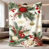 2026 Latest Flannel Blanket Tree Branches with Red Berries, Snowflakes & Golden Accents Soft Flannel Sofa Bed Throw AllSeason Cozy Blanket for Holiday