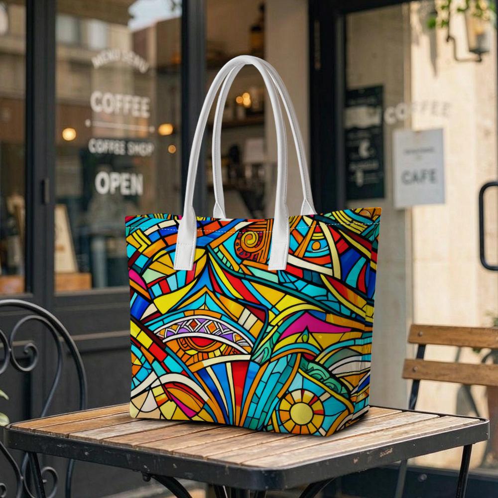 Colorful Stained Glass Style Tote Bag for Daily Outdoor Shopping Use