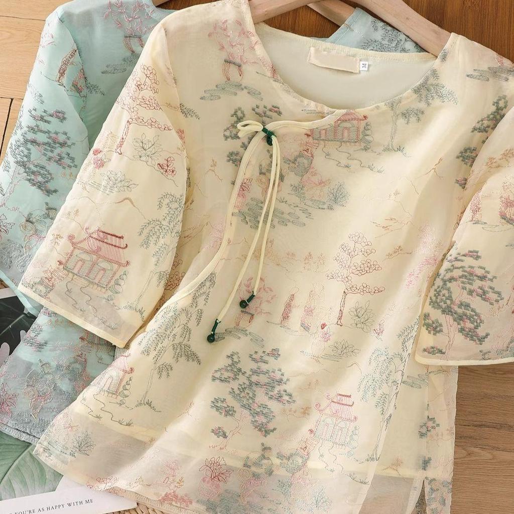 2025 Summer Chic Temperament Design Sense Niche Versatile Temperament Crew Neck Shirt Top