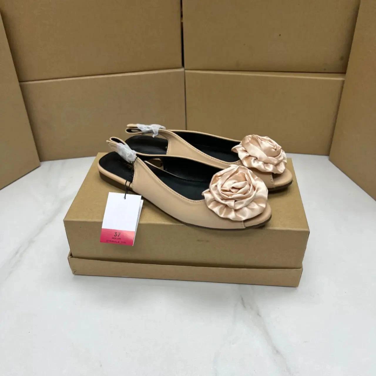 

Fashion Ladies Shoes on Offer Retro Rose Decoration Peep Toe Female Slingbacks Casual Large Size Footwear Women s Mules Flats 37