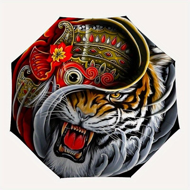 1pc Tiger Mask Automatic Opening/closing Umbrella, Reinforced 8-Rib Construction, Compact Travel Umbrella Yy250808135