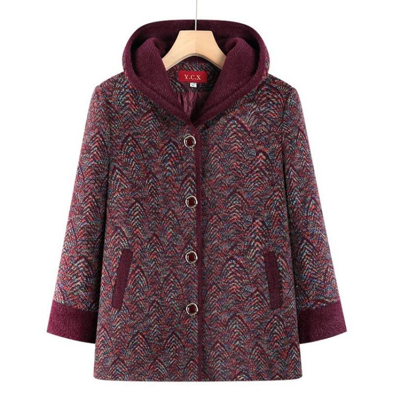 Autumn and winter new coat thick woolen coat cotton old lady top hooded