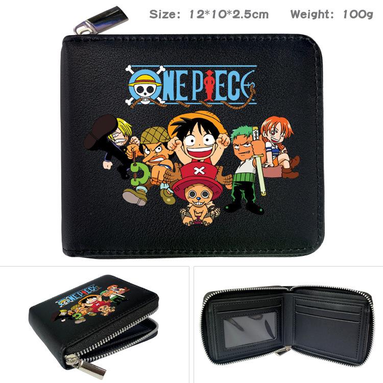 One Piece Anime Reißverschluss PU Geldbörse Luffy Aufdruck Kurzes Münzfach Kartenhalter