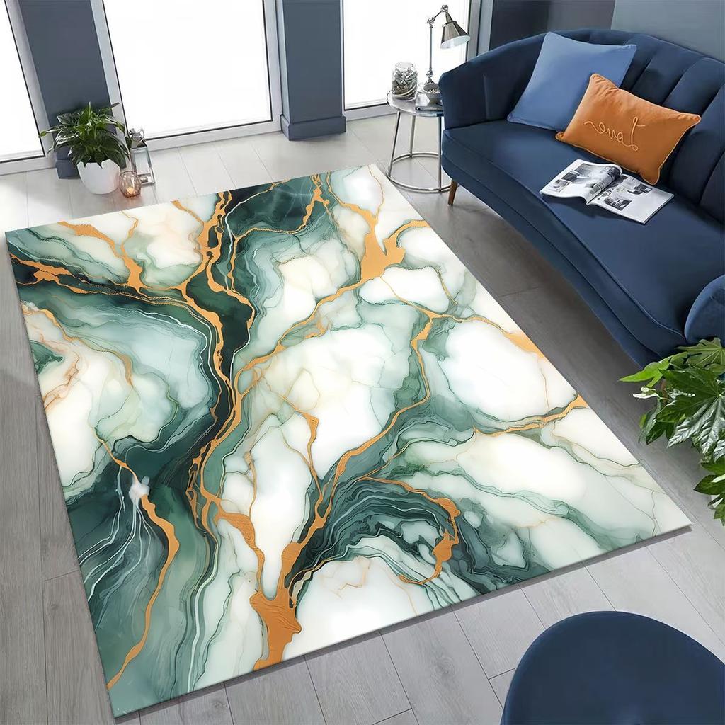 2026 Luxurious Marble Black Green Gold Colorful Stone Texture Rug for Bedroom Living Room Sofa Home Doormat Decor,Non-slip Mat