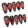 10Pcs Press On Nails Red Brown Almond 3D Heart Texture Matte Finish Reusable False Nails for Women