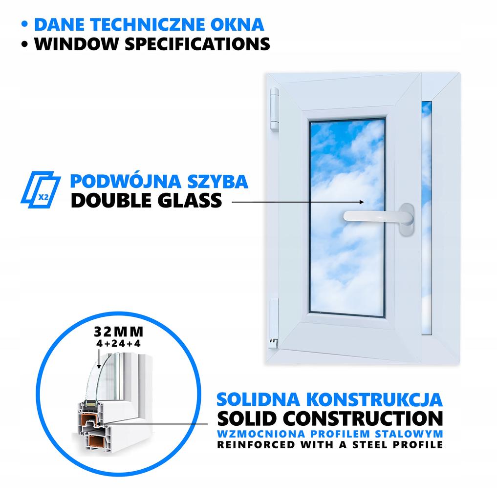 Ventana de PVC Blanca 40x60 Izquierda 400x600 mm Oscilobatiente, Doble Acristalamiento