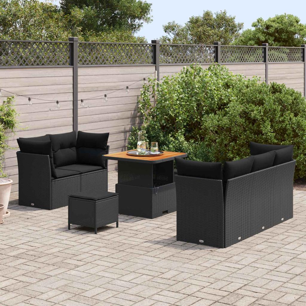 Garden Sofa Set 8 pcs Black Poly Rattan