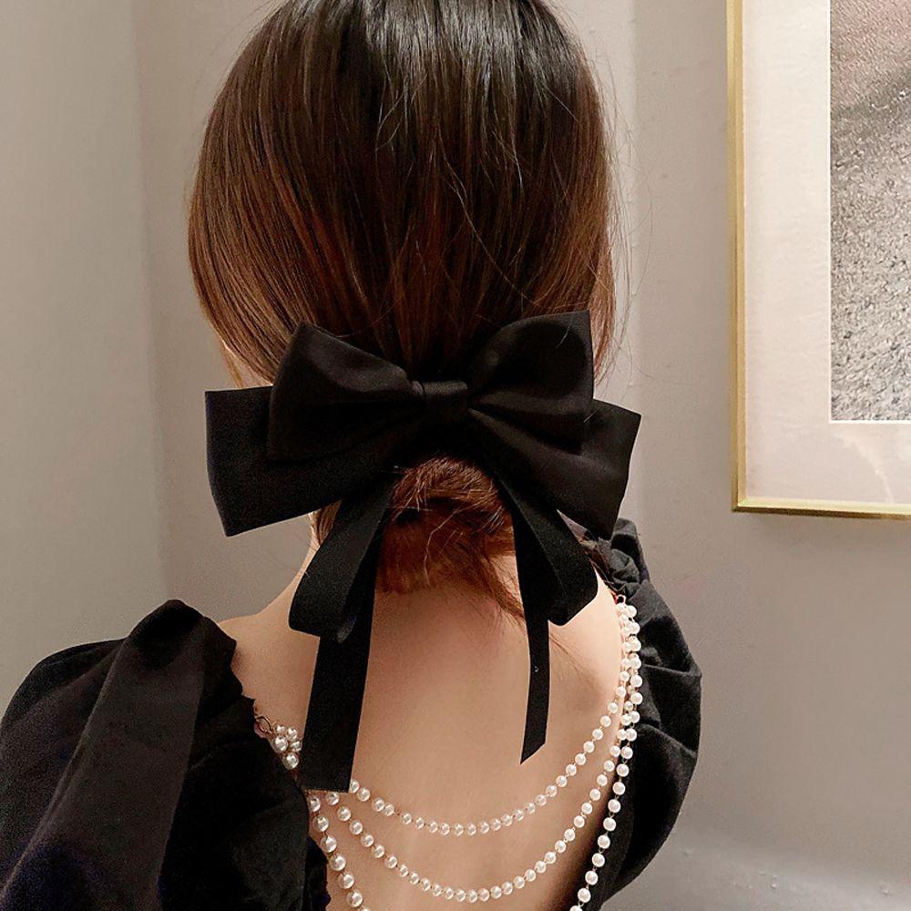 Elegant Cute Big Tassel Satin Bow Ponytail Holder Buckle Women Hair Clips Korean Barrettes Hairpins