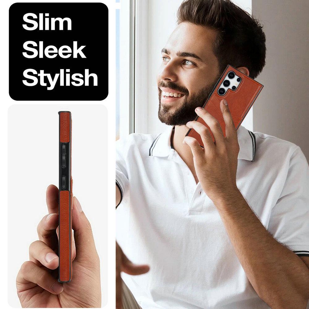 Samsung S25/S24U Leather Card Holder Protective Phone Case - Antidrop Business Design for 23Plus and FE Series