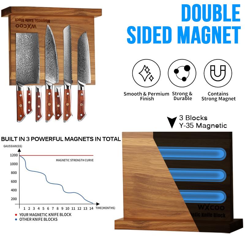 Double-sided Solid Wood Magnetic Knife Holder Kitchen Storage Knife Rack Multi-function Powerful Knife Rack