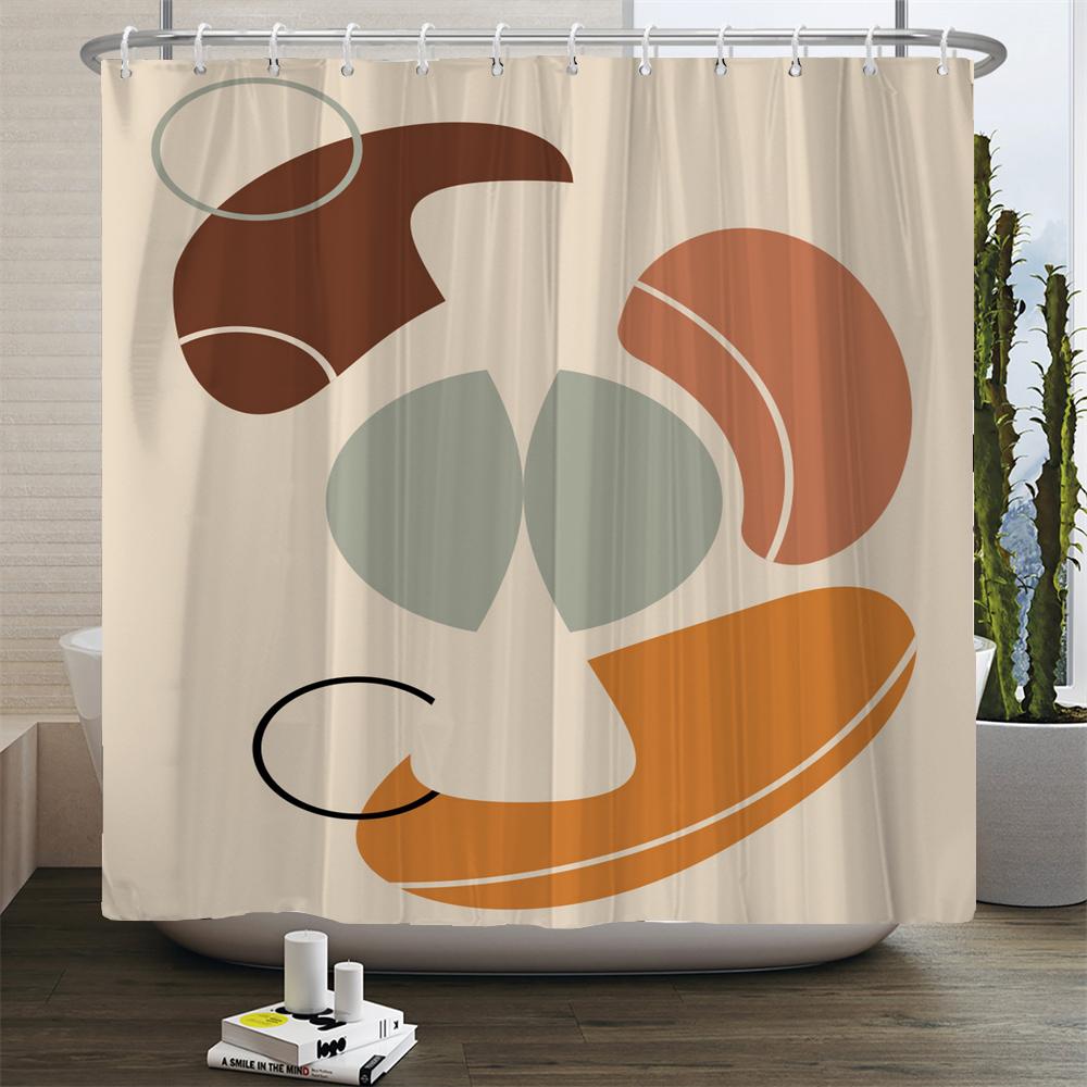 Nordic Style Abstract Art Boho Shower Curtain Waterproof Polyester Bath Curtain Morandi Color Block Curtain Bathroom Decor