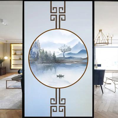 Static Cling No Glue Privacy Windows Film Decorative Chinese Classical Painting Stained Glass  Frosted Window Stickers