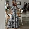Elegant Vacation Swing Style 2025 New Summer Women V Neck Printed Long Dress