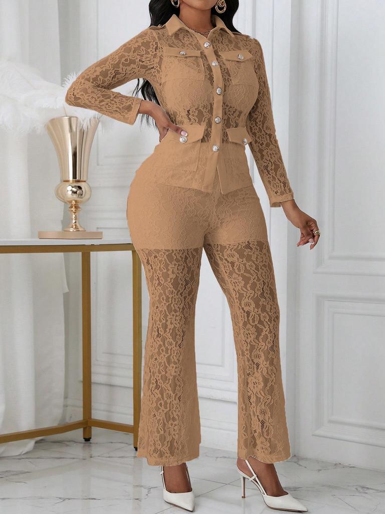 2026 Spring Lace Lapel Suit: European & American Style, Long Sleeve & Pants