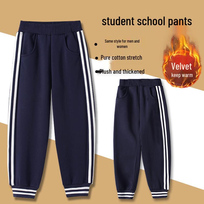 Donkerblauwe fluwelen gevoerde schoolbroek voor kinderen voor Herfst/Winter