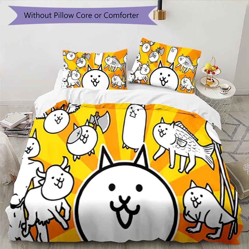 3pcs The Battle Cats Pattern Bedding Set Duvet Cover Set Includes Duvet Cover &pillowcases, Perfect All Season Bedroom Decoration & Gift
