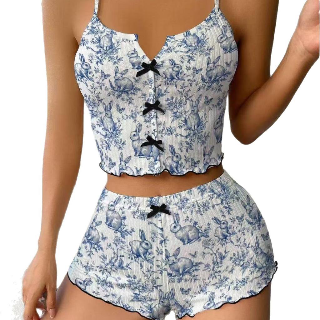 Heart-shaped printed home wear, pajama set for ladies, casual sleepwear