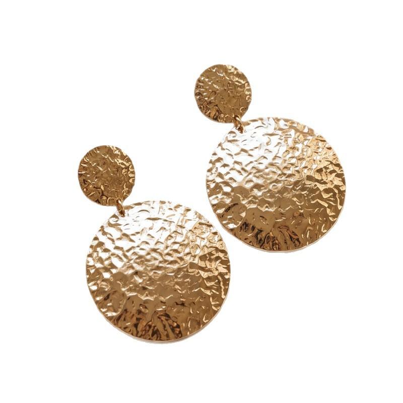 Black Texture Size Disc Earrings, European and American Exaggerated Hammer Pattern Round Earrings.