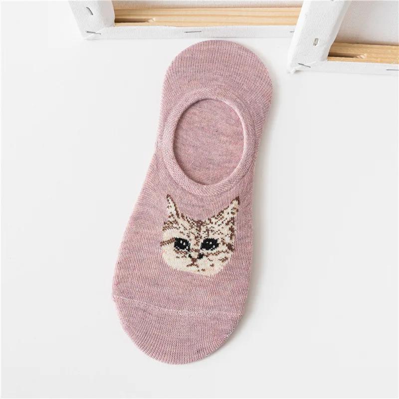 5 Pairs Cat Pattern Dark Floral Socks - Concealed Low-Profile, Slip-Resistant Heel, Charming Kitty for Year-Round Wear