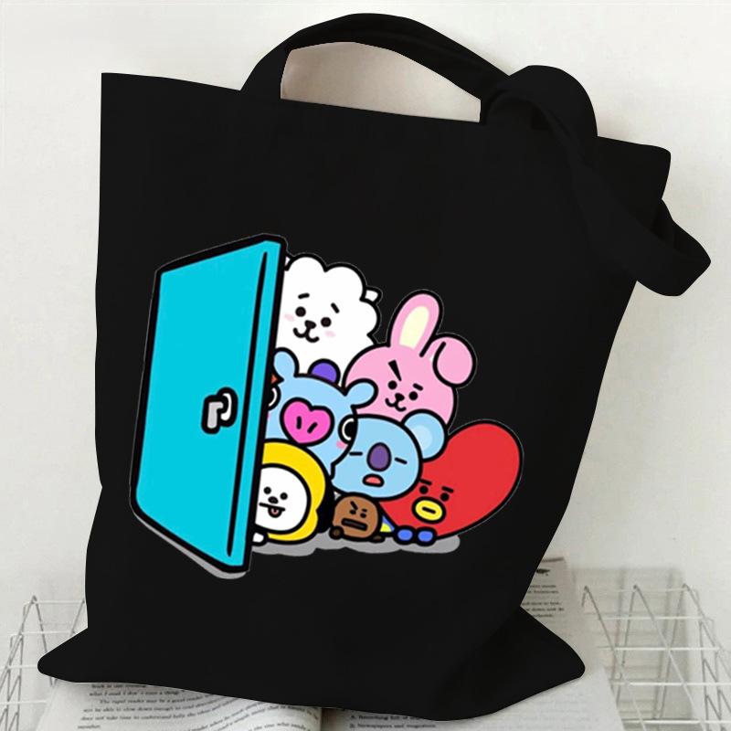 Korean Style Cartoon Print Tote Bag for Women Men Large Capacity Oxford Cloth Shoulder Crossbody Bag Fashionable Commute Backpack KTB