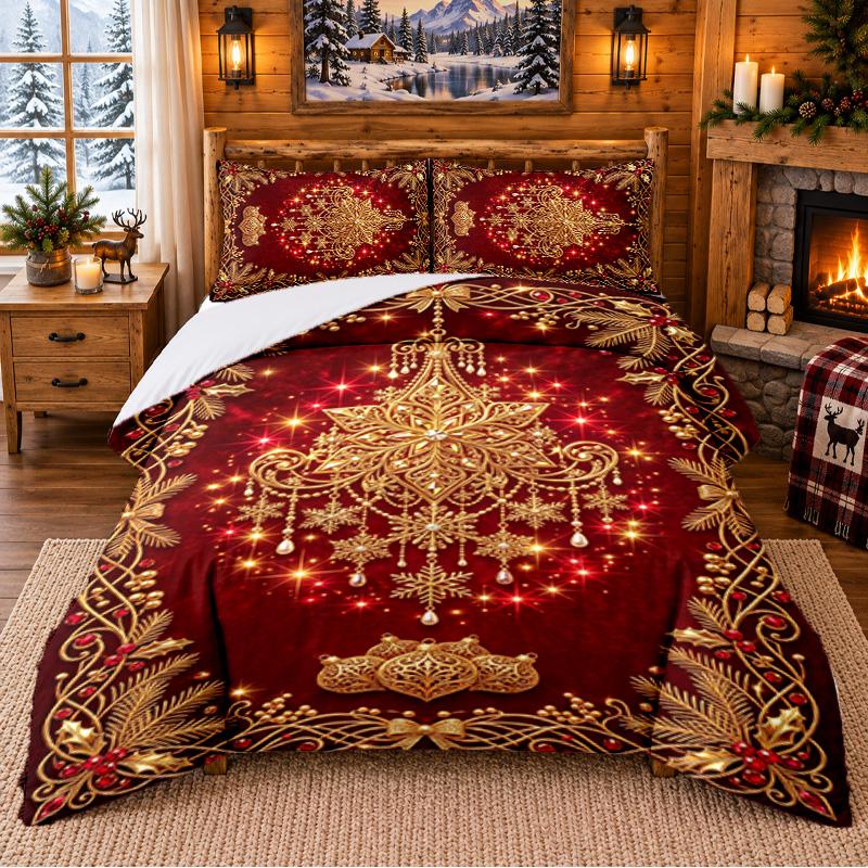 Weihnachts 3-teiliges Bettwäsche-Set 1 Bettlaken 2 Kissenbezüge Bedruckt Schlafzimmer Bettwäsche Weihnachtsgeschenk