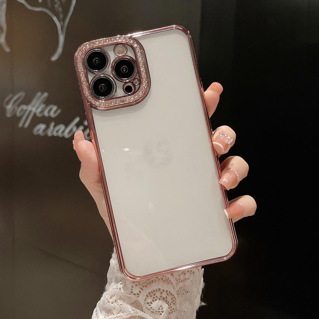 Electroplated TPU single row drill, suitable for iPhone13ProMax mobile phone case, Apple 11/12 diamond lens transparent case