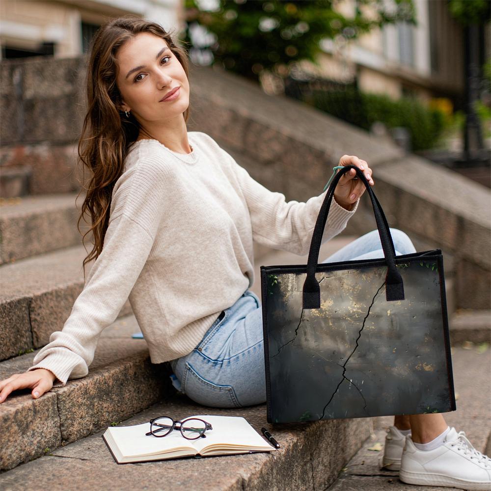 Vintage Cracked Texture Tote Bag Large Capacity Daily Shoulder Bag