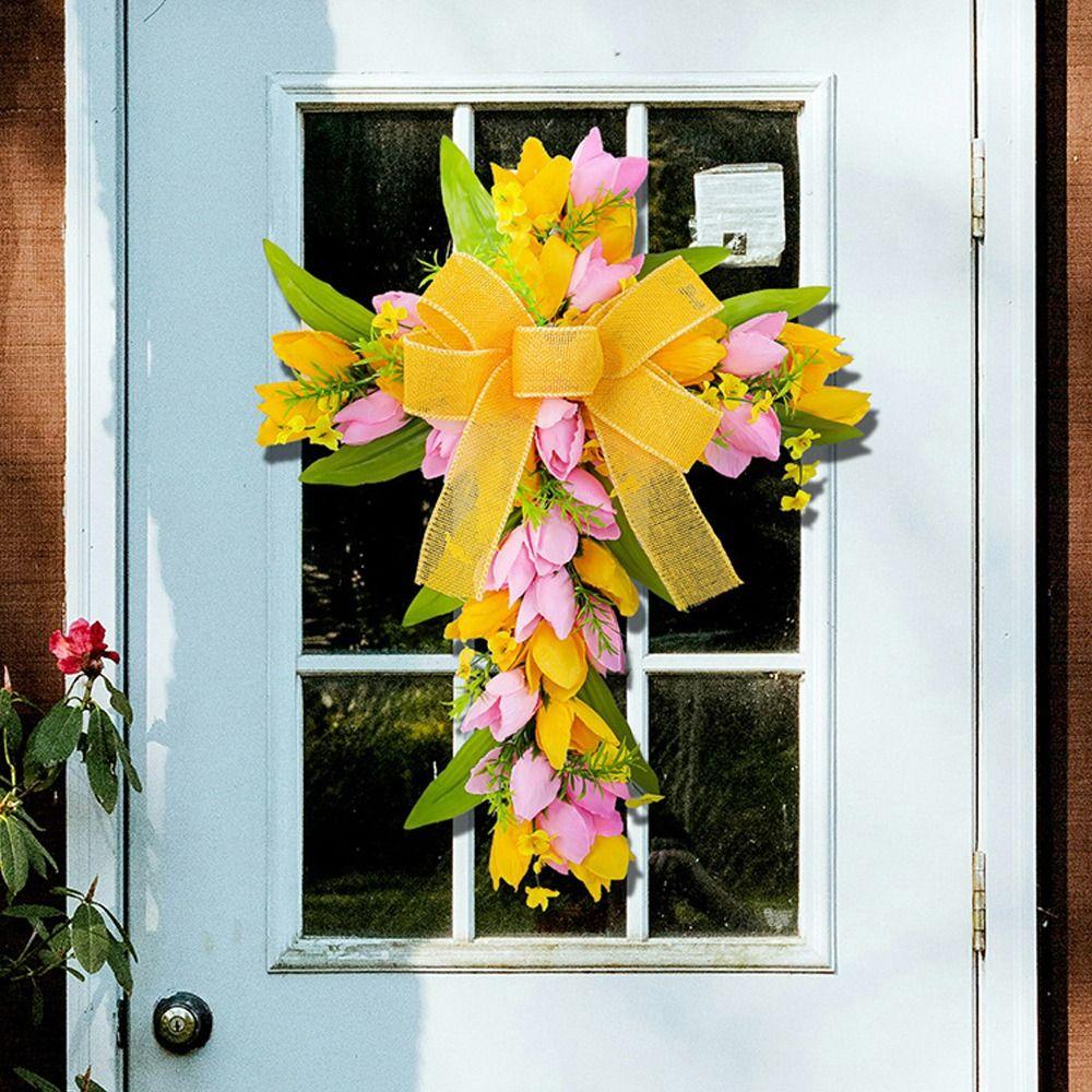 

Cartoon Easter Tulip Flower Wreath Elegant Wall Art Garland Decor Door Wreath Ornament Kids Gifts жовтий