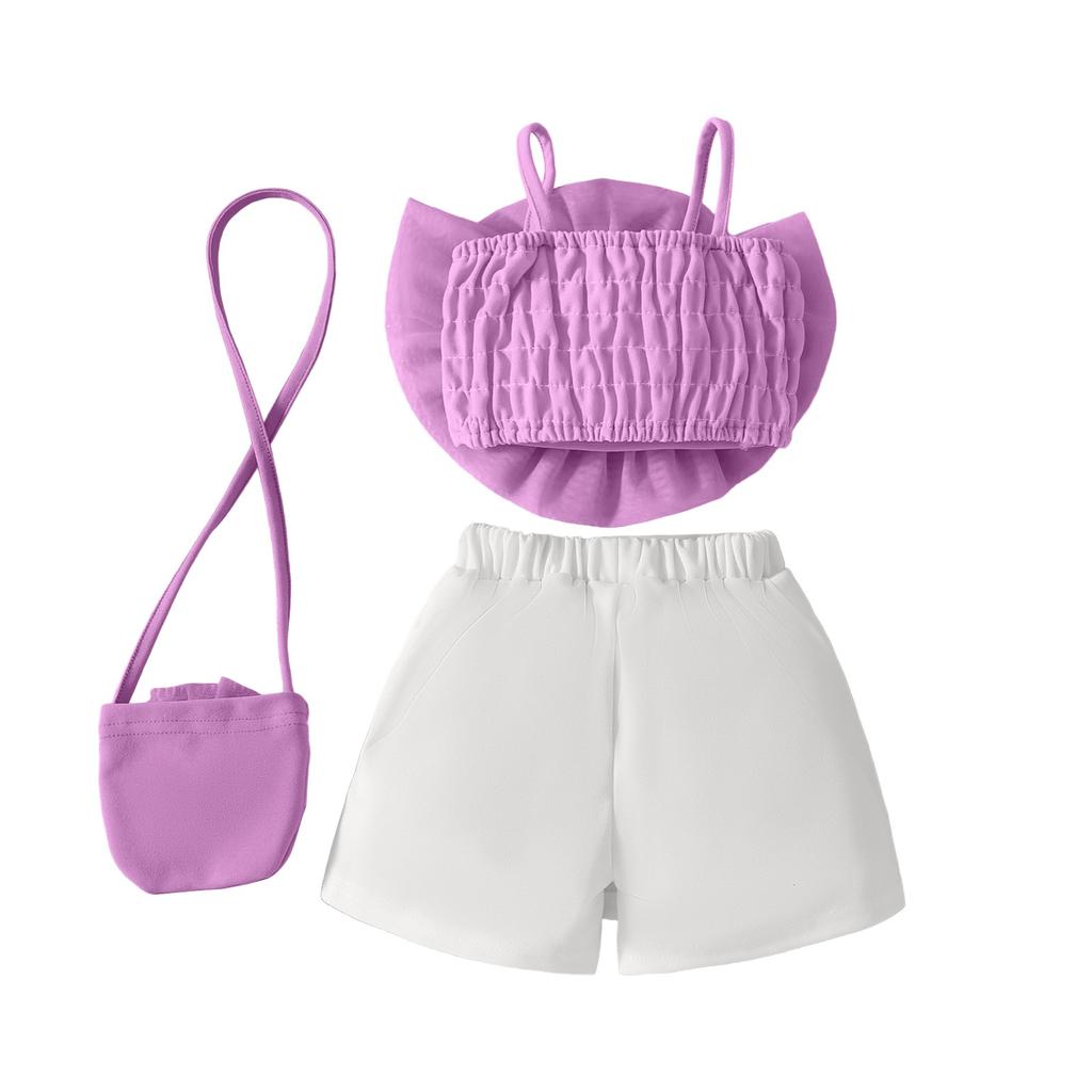 Summer Girls Three-dimensional Flower Suspender Bow Short Skirt Small Bag Set