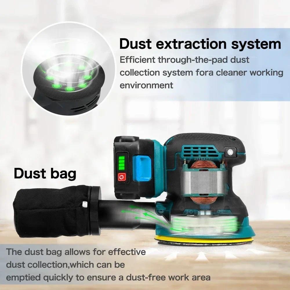 3-speed Portable Adjustable Polisher Tool Brushless Electric Random Orbital Sander Car Paint Care Rust Removal Polishing Grinder