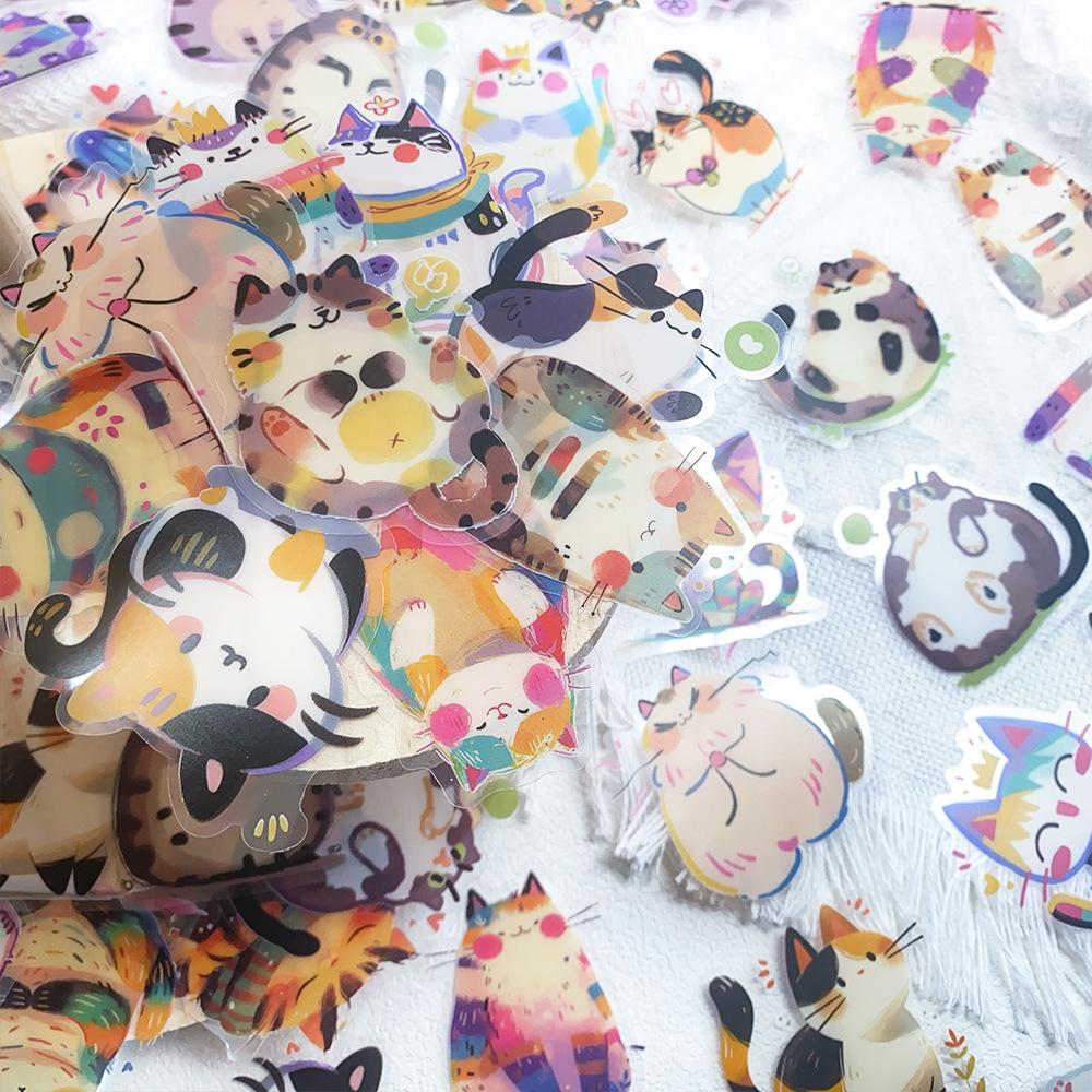 50pcs Cartoon Cute Cats PET Stickers Decals For Phone Laptop Notebook Skateboard Guitar DIY Aesthetic Transparent Stickers