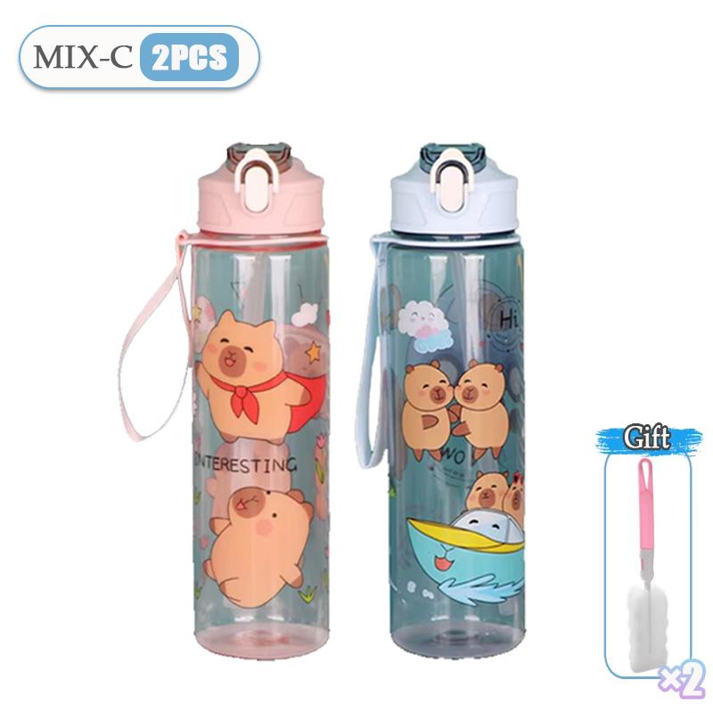 Cute Cartoon Capybara Water Bottle Leakproof Plastic Straw Cup Portable Outdoor Travel Large Capacity Sports Water Bottle