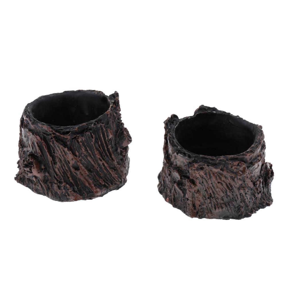 2Pcs Resin Bowl Dish Feeder Plate for Terrarium Reptile Tanks- Tree Stump Shape
