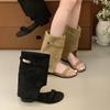 Vintage low-heeled khaki suede open-toed short boots women's 2025 new Spice Girls vacation pant boots sandals cool boots