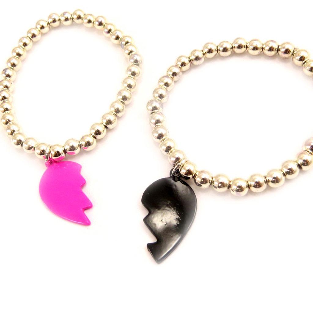 Les Trésors De Lily [L5198] - 'Best Friend' Bracelets Pink Black Silver