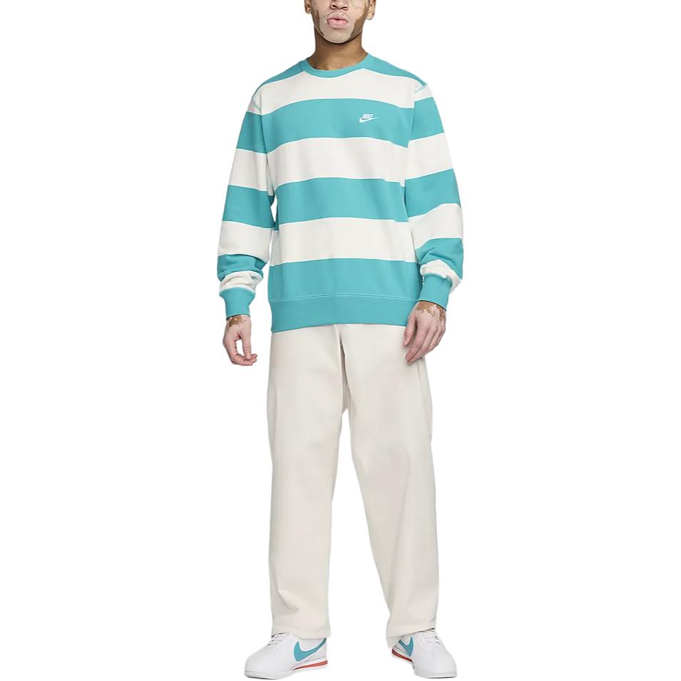 Nike Felpa Girocollo a Righe Club Fleece da Uomo Felpe Verde Cactus FN3107-345