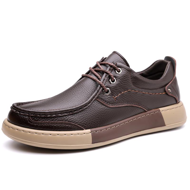 Fashion Men's Leisure Genuine Leather Shoes Fashion Male Skate Shoes Comfortable Leather Hiking Sneakers Outdoor Travel Driving Footwear