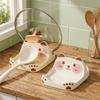 Bear Shape Ceramic Pot Lid Holder Non-Slip Cartoon Spatula Rack Space Saving Easy To Clean Cookware Holder Home Organization