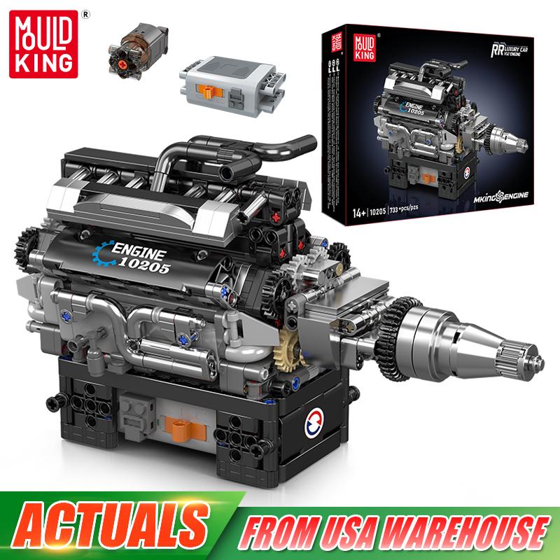 Mould King 10205 The RR Luxury Car V12 Engine Building Block Assembly Car Brick Set Technical Car Toys Kids Christmas Gift