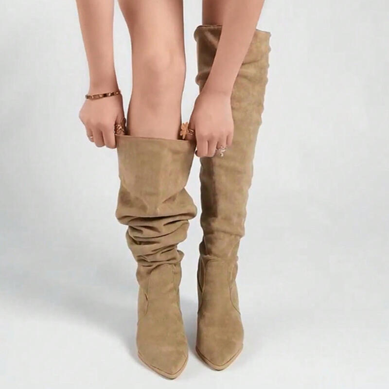 Retro Black Suede Knee High Boots Women 2025 Winter Sexy Pointed Toe High Heel Riding Boots Party Dress Shoes Plus Size