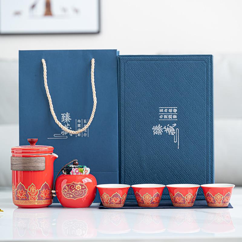 Outdoor Camping Quick Cup Business Gift Ceramic Craft Tea Set Travel Tea Set Portable Storage Kung Fu Ceramic Tea Set Bag