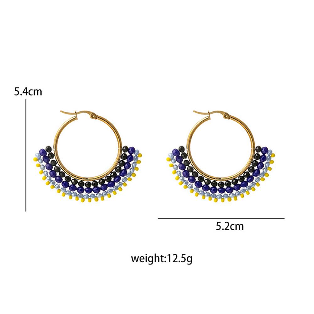 Fashion Retro Earrings For Women Elegant Geometric Round Hand-made Beaded Contrast Color Pearl Earrings