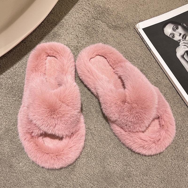 Mao Mao slippers women's outer wear 2025 new autumn and winter Korean version thick bottom height increase small home plush cotton slippers