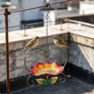 3 Pieces Heart Shaped Bird Feeder Decorative Floral Metal Weather Resistant for Tree