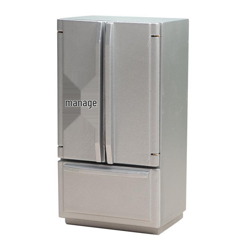 1:12 Dollhouse Miniature Kitchen Double-Door Refrigerator in White/Silver-Gray
