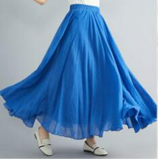 Women's Plus Size Cotton Linen Midi A-Line Skirt with Elastic Waist In 20 Colors