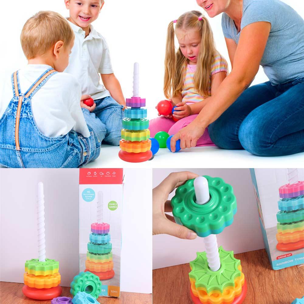 Montessori Rotating Screw Bolt Toys Hand-eye Coordination Stacking Rainbow Tower Home