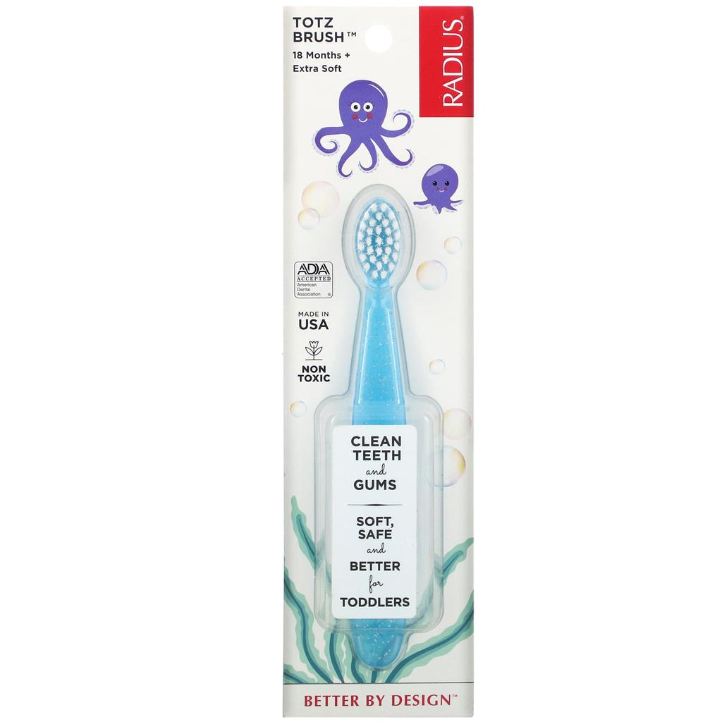 RADIUS, Totz toothbrush, 18+ months, extra soft, light blue sparkle, 1 toothbrush