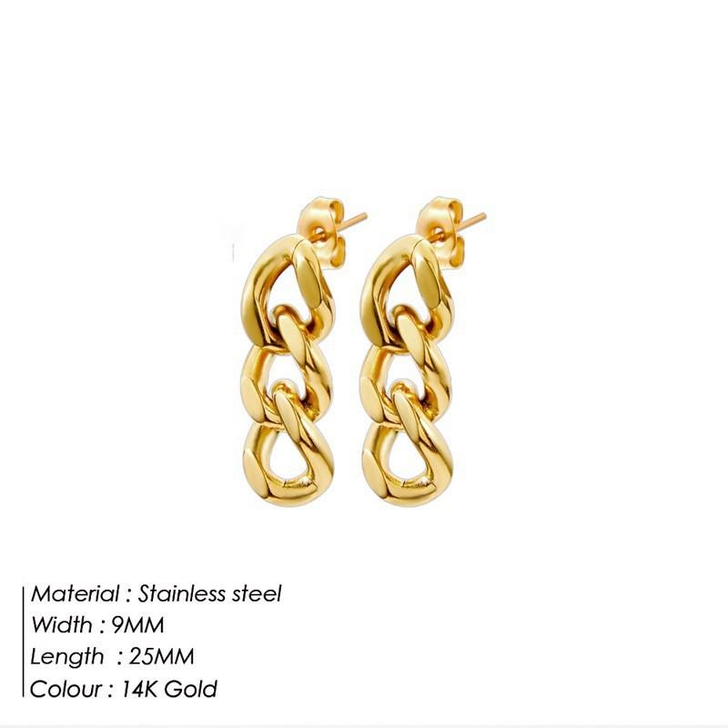 European Style Titanium Steel Cuban Link Stud Earrings - Thick Chain Design, Colorfast Niche Fashion.